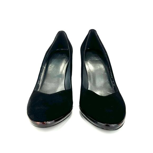 Stuart Weitzman Black Stiletto Heel Pump Sz 7 Suede Almond Toe Mini Platform New - Picture 3 of 14